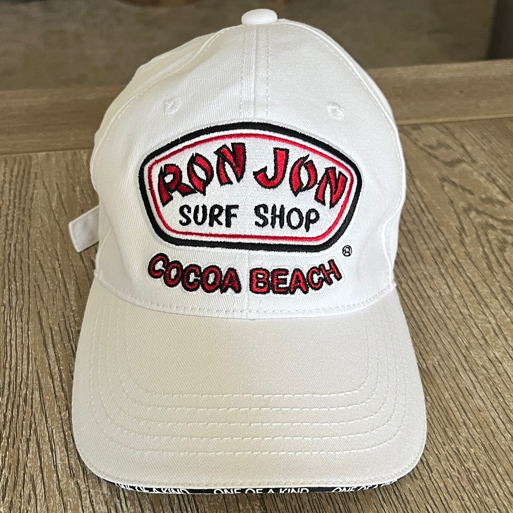 Ron Jon White Cap with Red and Black Logo Trim